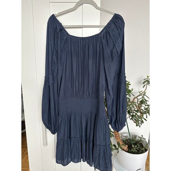 Ramy Brook Navy Silvy Smocked Long Sleeve Mini Dress Size Medium, EUC - Picture 2 of 5